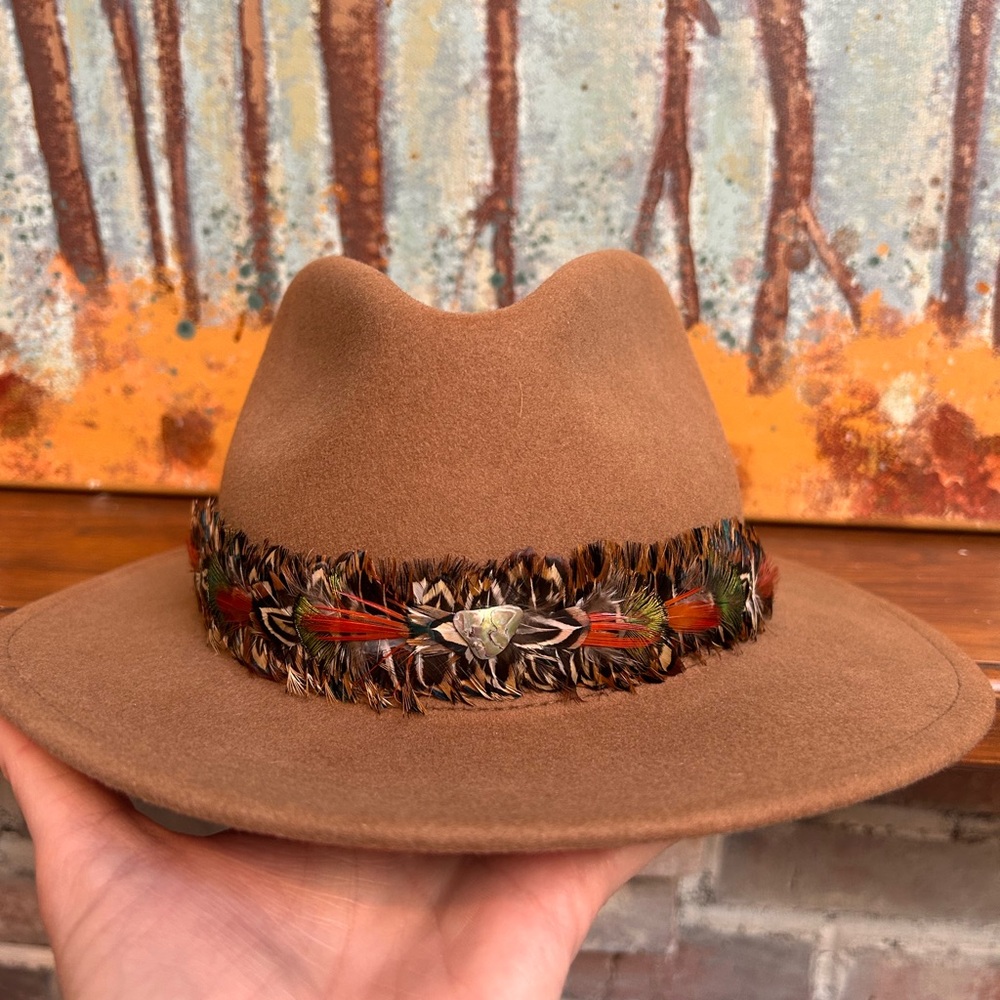 Brixton fedora hat with feather hat band XS